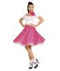 Saia rosa de bolinhas estilo anos 50 com lenço estilo anos 50, tamanho único