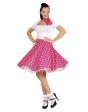 Saia rosa de bolinhas estilo anos 50 com lenço estilo anos 50, tamanho único