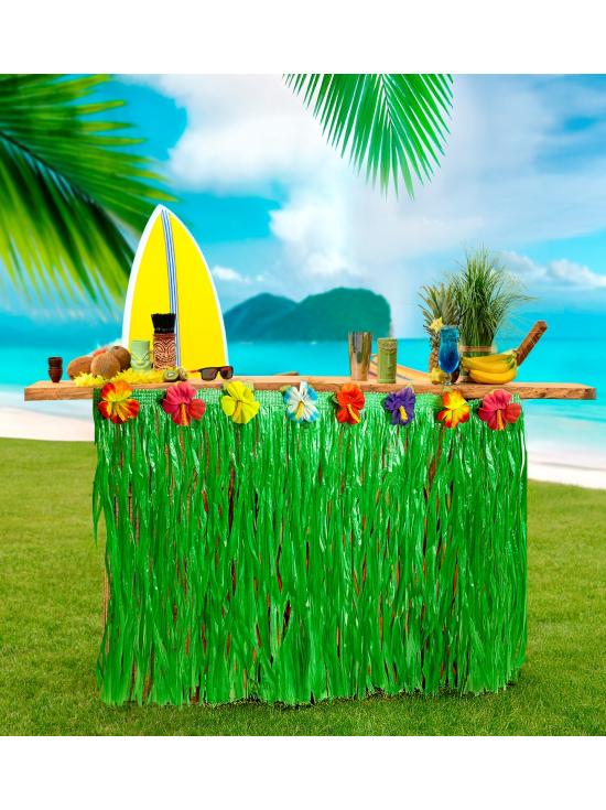 Saia de mesa tropical com flores de hibisco 275x70 cm