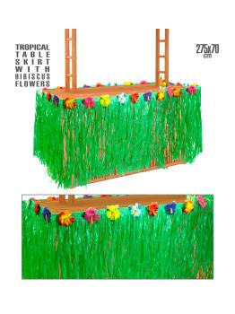 Saia de mesa tropical com flores de hibisco 275x70 cm