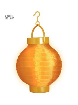 Lanterna em Tecido Laranja com Luzes Led Brancas 15cms