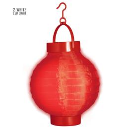 Lanterna em Tecido Vermelho com Luzes Led Brancas 15cms