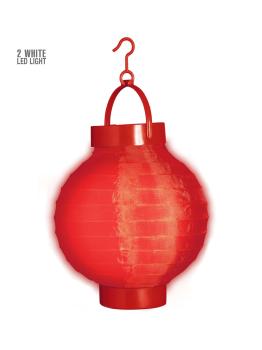 Lanterna em Tecido Vermelho com Luzes Led Brancas 15cms