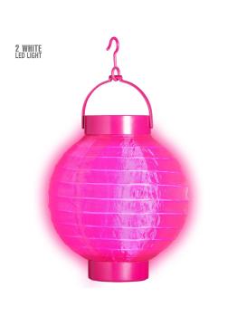 Lanterna em Tecido Rosa com Luzes Led Brancas 15cms
