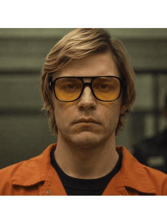 Óculos amarelos estilo anos 70 do Jeffrey Dahmer para fantasia unissex de adulto