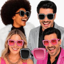 Óculos de festa com strass e cristais coloridos