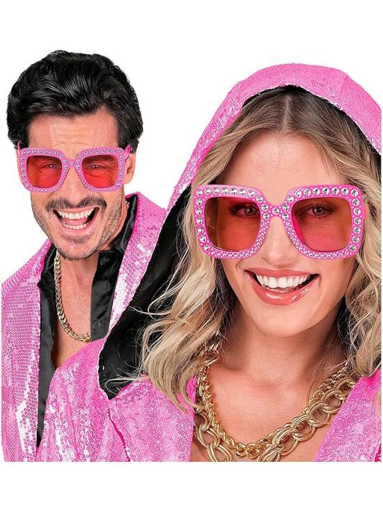 Óculos de festa com strass e cristais coloridos
