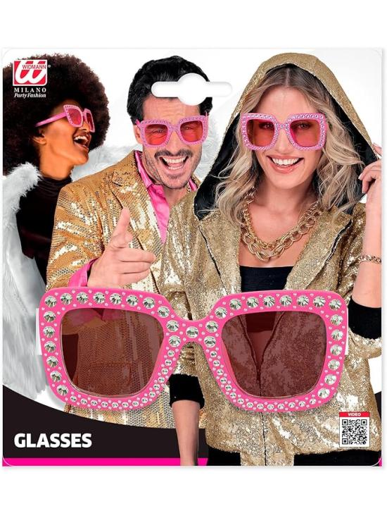 Óculos de festa com strass e cristais coloridos
