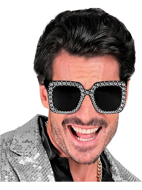 Óculos de festa com strass e cristais coloridos