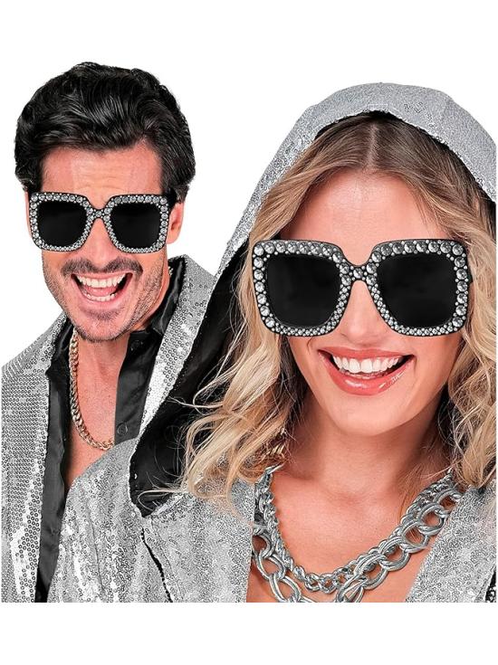 Óculos de festa com strass e cristais coloridos