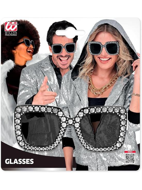 Óculos de festa com strass e cristais coloridos