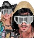 Óculos de sol espelhados com tachas e strass – Prata ou dourado – Acessório para carnaval e festivais