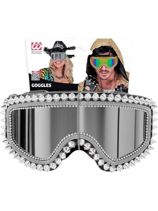 Óculos de sol espelhados com tachas e strass – Prata ou dourado – Acessório para carnaval e festivais