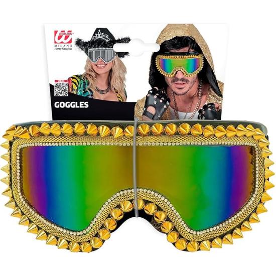 Óculos de sol espelhados com tachas e strass – Prata ou dourado – Acessório para carnaval e festivais