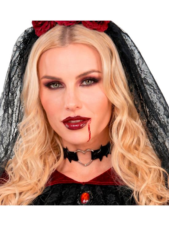 Gargantilha em formato de coração com asas de morcego – Colar preto para o Halloween e looks punk