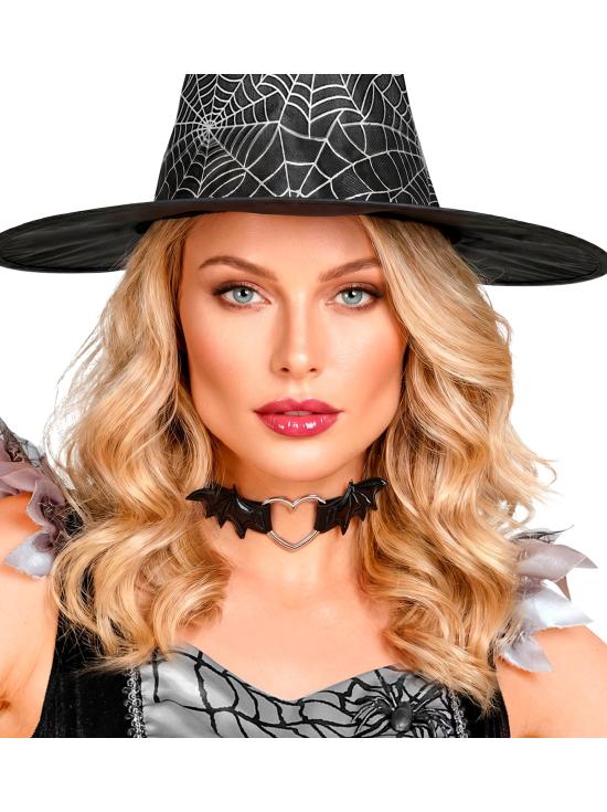 Gargantilha em formato de coração com asas de morcego – Colar preto para o Halloween e looks punk