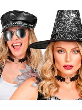 Gargantilha em formato de coração com asas de morcego – Colar preto para o Halloween e looks punk