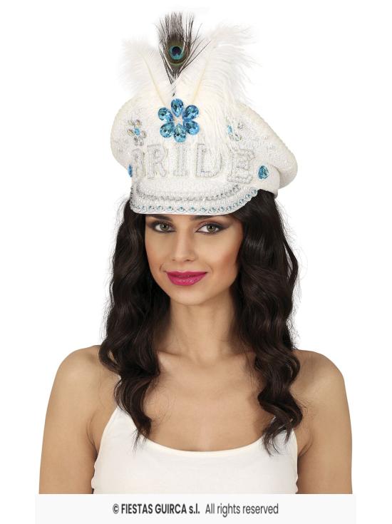 Boné de Noiva com Penas e Strass (Tamanho Único) - Acessório de Fantasia para Festas