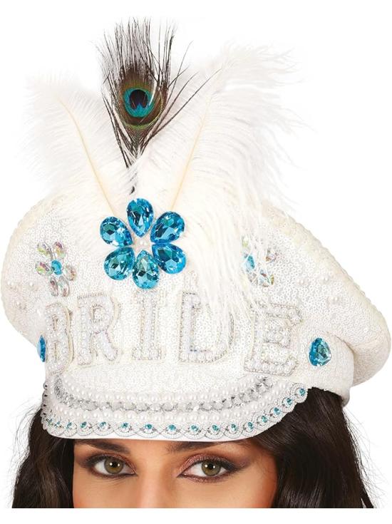 Boné de Noiva com Penas e Strass (Tamanho Único) - Acessório de Fantasia para Festas