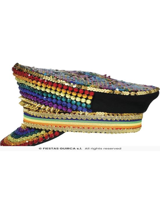 Boné de polícia multicolorido com strass – acessório de fantasia para festas de orgulho e comemorações