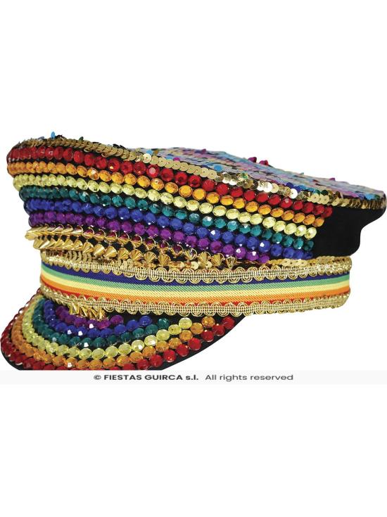 Boné de polícia multicolorido com strass – acessório de fantasia para festas de orgulho e comemorações