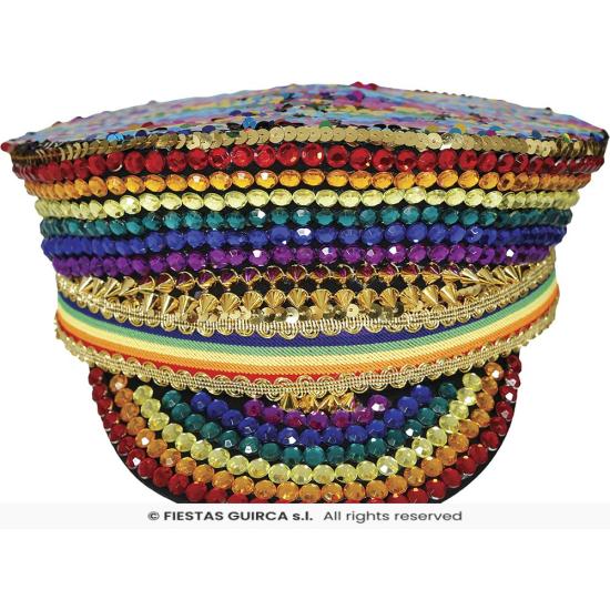 Boné de polícia multicolorido com strass – acessório de fantasia para festas de orgulho e comemorações