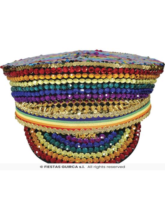 Boné de polícia multicolorido com strass – acessório de fantasia para festas de orgulho e comemorações