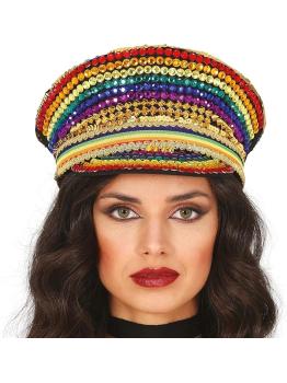 Boné de polícia multicolorido com strass – acessório de fantasia para festas de orgulho e comemorações