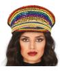Boné de polícia multicolorido com strass – acessório de fantasia para festas de orgulho e comemorações