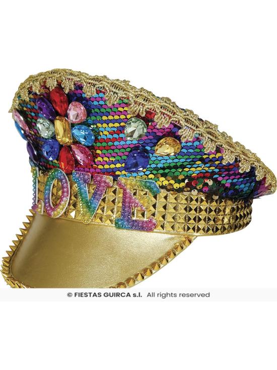 Boné Love Police dourado com strass (tamanho único)