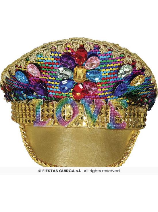 Boné Love Police dourado com strass (tamanho único)