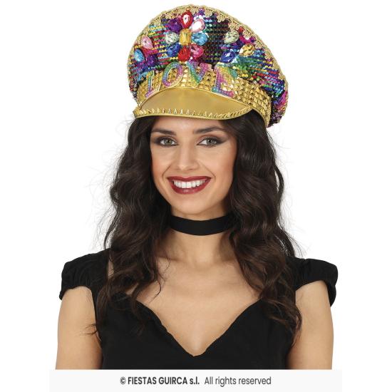 Boné Love Police dourado com strass (tamanho único) Boné Love Police dourado com strass (tamanho único)