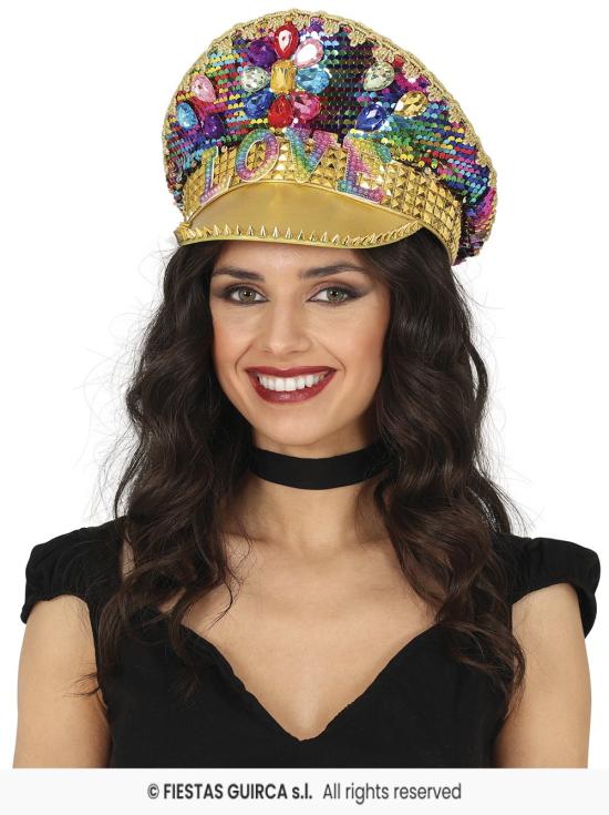 Boné Love Police dourado com strass (tamanho único)