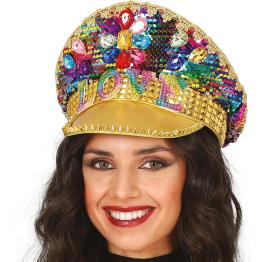 Boné Love Police dourado com strass (tamanho único)