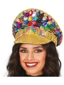 Boné Love Police dourado com strass (tamanho único)