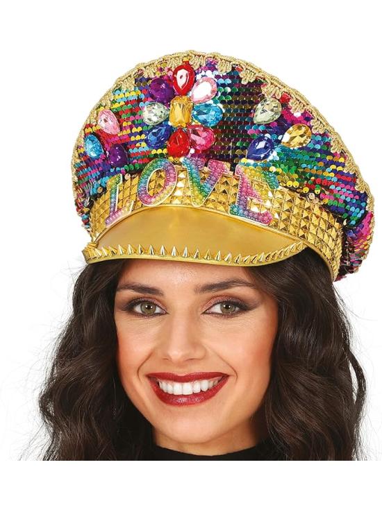 Boné Love Police dourado com strass (tamanho único)