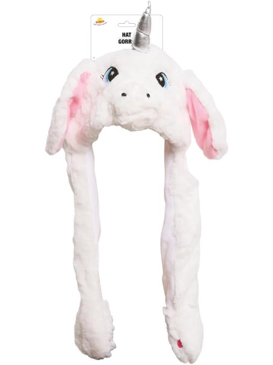 Chapéu de Unicórnio Branco com Orelhas Móveis