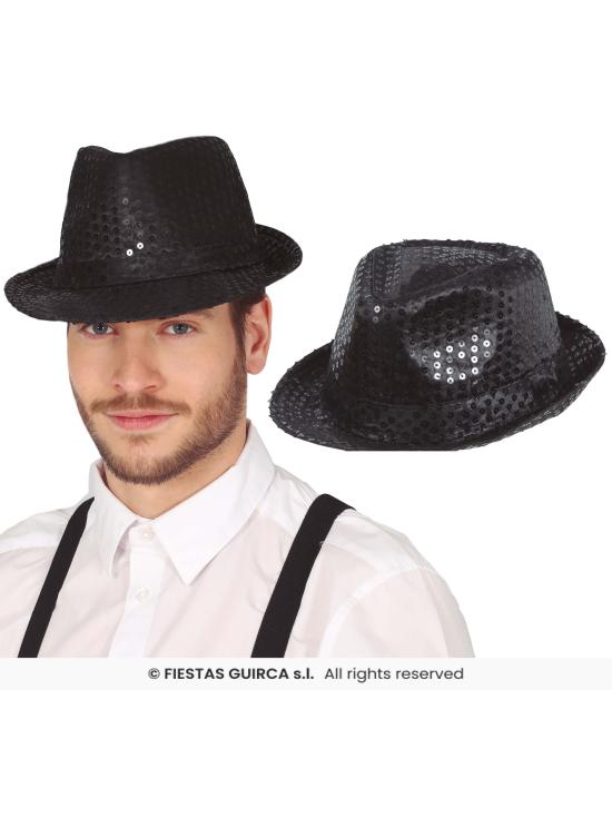 Chapéu de gangster com lantejoulas para adultos