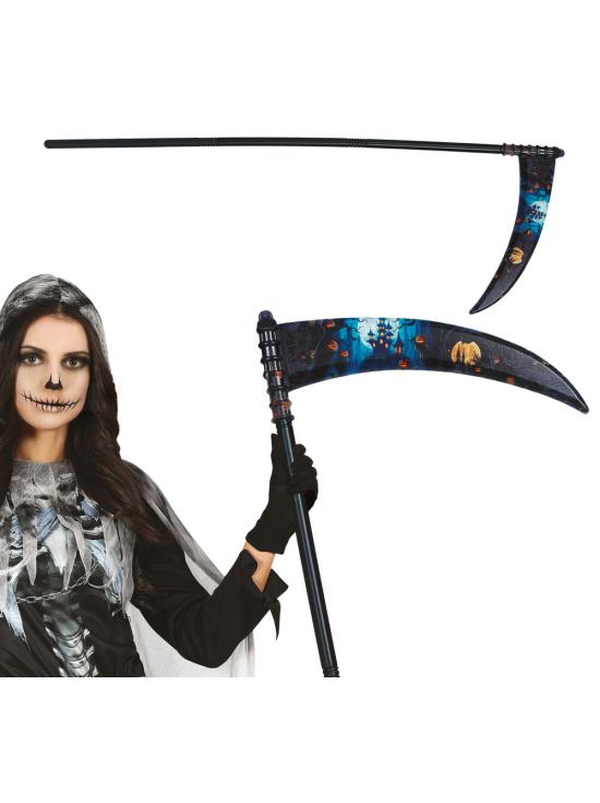 Foice decorada destacável de 100 cm para fantasia de Morte | Halloween