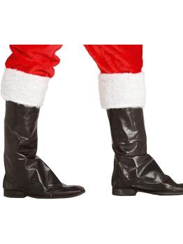 Capas de bota Guirca pretas com estampa de Papai Noel e detalhes em pelúcia branca