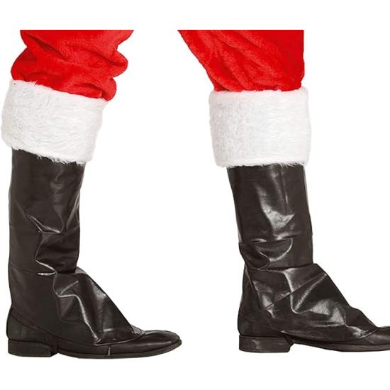 Capas de bota Guirca pretas com estampa de Papai Noel e detalhes em pelúcia branca