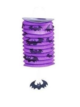 LANTERNA TUBULAR HALLOWEEN ROXA COM MORCEGOS 16 CMS