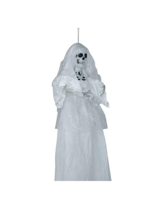Boneca de noiva esqueleto de Halloween com luz e som 90 cm
