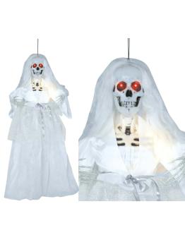 Boneca de noiva esqueleto de Halloween com luz e som 90 cm