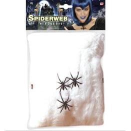 Teia de aranha branca de 50gr 3 aranhas