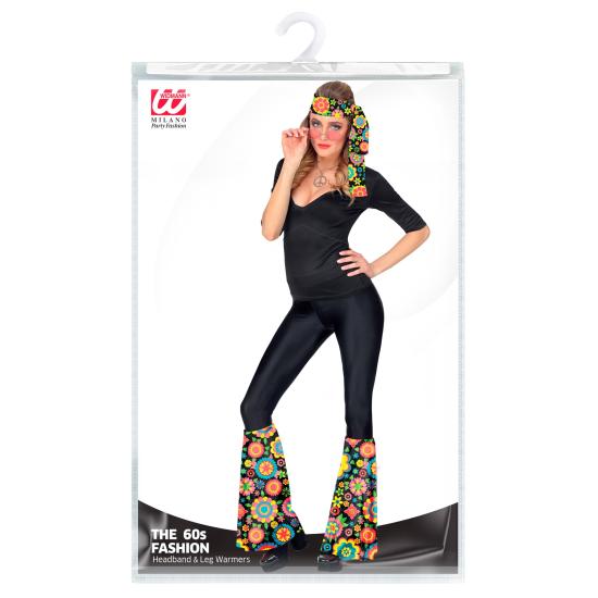 Conjunto Hippie anos 60/70, faixa de cabeça e luvas de flores, hippie, reggae, flower power