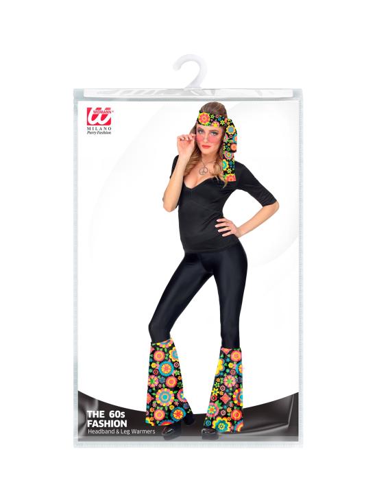 Conjunto Hippie anos 60/70, faixa de cabeça e luvas de flores, hippie, reggae, flower power