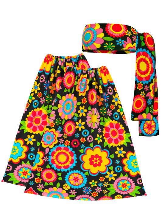 Conjunto Hippie anos 60/70, faixa de cabeça e luvas de flores, hippie, reggae, flower power