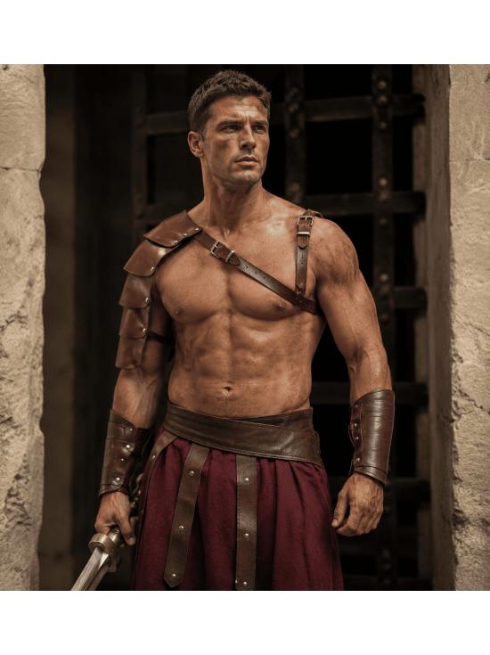 Ombreira de gladiador romano com efeito de couro marrom