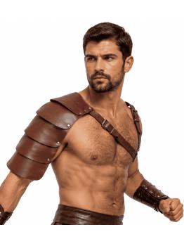 Ombreira de gladiador romano com efeito de couro marrom
